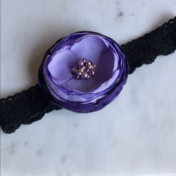 Little Lovelies | Purple & Black Floral Lace Headband - Picture 2 of 9